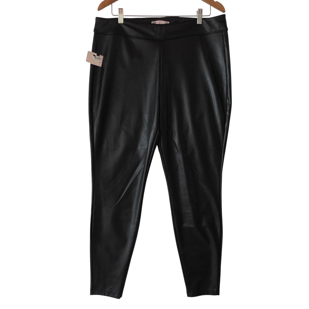 SO Womens Leggings XXL Black Faux Leather High Rise Skinny Solid Edgy Chic
